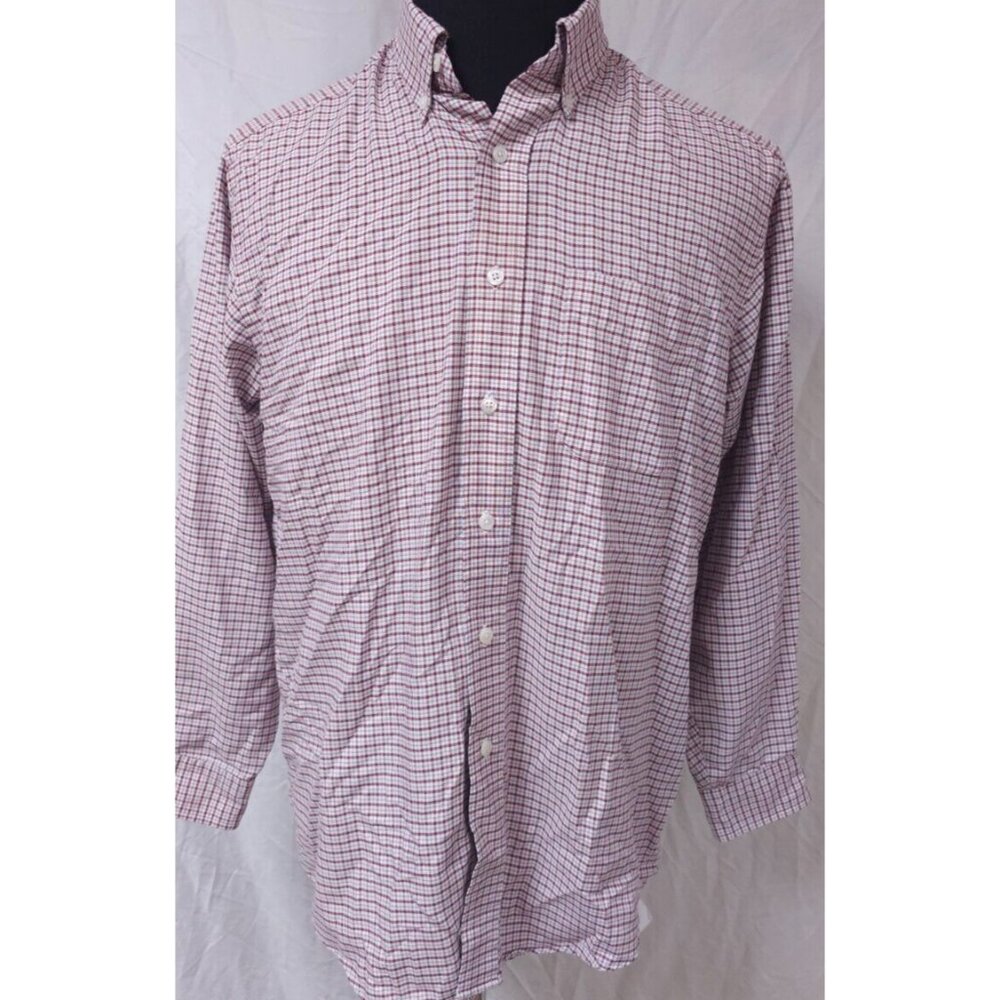LL Bean Mens 16.5-33 Red Plaid Single Needle Tailoring Button Down Soft Shirt